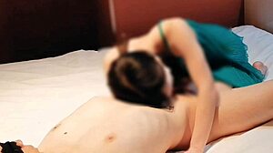 cute wife in green sexy lingerie milks my cock with blowjob and handjob homemade amateur