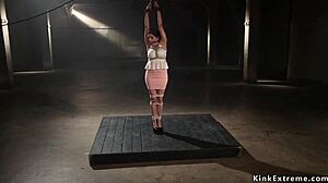 bound busty lesbian slave's ass hooked whipped into submission