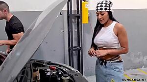 athletic latina worships his huge cock balls deep after car breakdown roadside