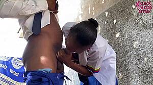 Boyfriend's Massive Black Cock Ravages Petite 18+ Classmate in School Backyard Hard