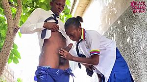 Boyfriend's Massive Black Cock Ravages Petite 18+ Classmate in School Backyard Hard