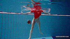 Sexy tight teen Avenna swims nude underwater pool twat!