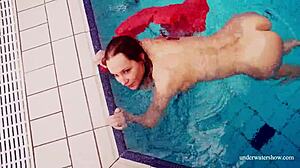 Sexy tight teen Avenna swims nude underwater pool twat!