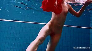 Sexy tight teen Avenna swims nude underwater pool twat!
