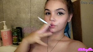 girl smokes chill in the tub