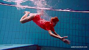 Sexy tight teen Avenna swims nude underwater pool twat!