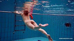 Sexy tight teen Avenna swims nude underwater pool twat!