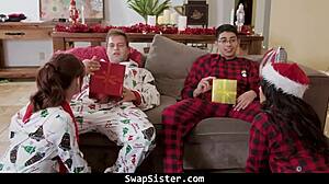 Stepbros swap stepsis for epic Christmas orgy ride and blow!