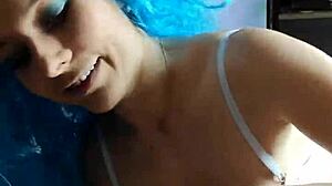 blue hair fairy fuckdoll skinny blue eyes cum mouth beach blowjob pussy pounding