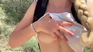 cute jungle girl strips naked showing natural big tits body