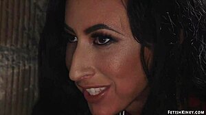 Latex femdom pegs bound masked man's ass deep