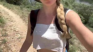 cute jungle girl strips naked showing natural big tits body