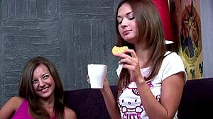 two slender 18+ lesbians explore anal toys and gaping closeup