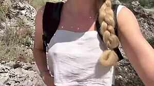 cute jungle girl strips naked showing natural big tits body