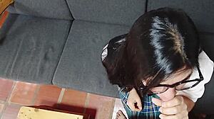 Innocent Latina Glasses Girl Swallows Cum and Gets Filled Hard!