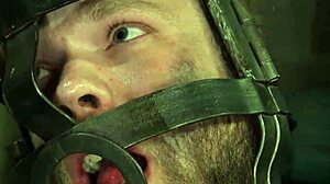 Latex femdom pegs bound masked man's ass deep