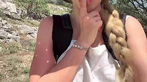 cute jungle girl strips naked showing natural big tits body