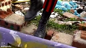 Graffiti punk girls backstage anal fingering and strapon party