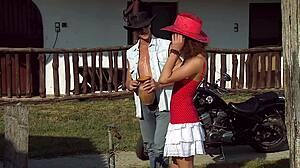 biker rams curly country teen's ass then ass to mouth suck!