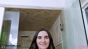 stunning czech model steps into the shower casually chatting