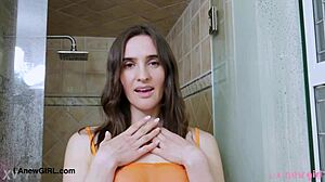 stunning czech model steps into the shower casually chatting