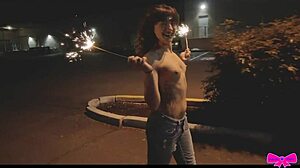 honey gold and dakota marr topless flashing outdoors sparklers