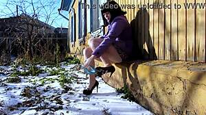milf pisses dirty shaved pussy behind garages public outdoor fetish?