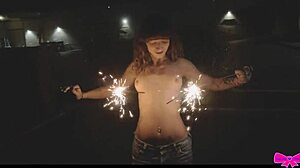 honey gold and dakota marr topless flashing outdoors sparklers