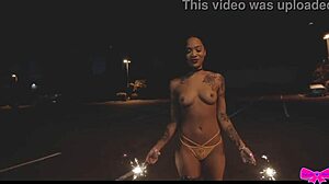honey gold and dakota marr topless flashing outdoors sparklers