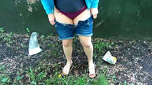 milf pisses dirty shaved pussy behind garages public outdoor fetish?