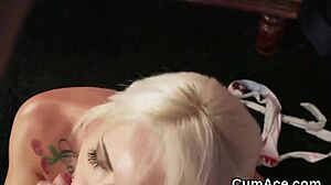 nasty centerfold swallows every jizz load from bukkake facial blast