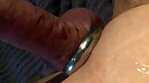 hands-free vibrator edges to massive toy cumshot explosion
