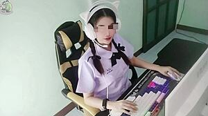 thai schoolgirl gets pounded loud by senior at computer