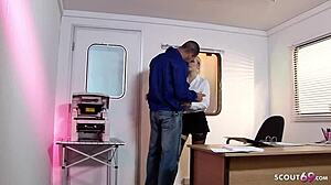 Karlie simon milf boss bends over desk for rough lingerie doggystyle cum facial