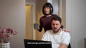 my boss shoves his cock down my throat then pounds me hard next to his oblivious wife