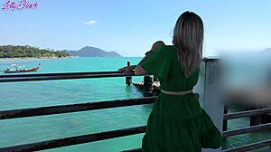 Petite Blonde Milf Vibrator Buzzes Pussy on Public Beach Walk