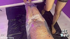 Watch mummified slave eat chocolate milk from my ass