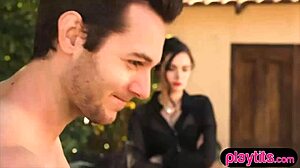 Long-legged brunette teen begs for outdoor doggystyle pounding!