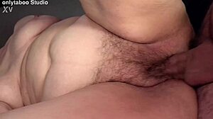 Chubby mature milf gags on cocks in rough hairy orgy