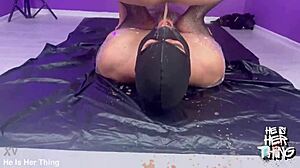 Watch mummified slave eat chocolate milk from my ass