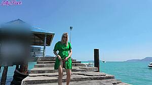 Petite Blonde Milf Vibrator Buzzes Pussy on Public Beach Walk