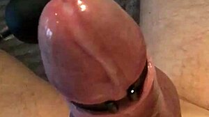 hands-free vibrator edges to massive toy cumshot explosion