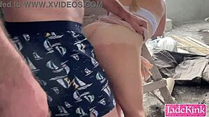 Big ass slut bound and fucked rough pov in public outdoor construction site