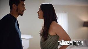 cheating brunette wife fucks husband's stepbrother rough while chatting on phone interracial bbc