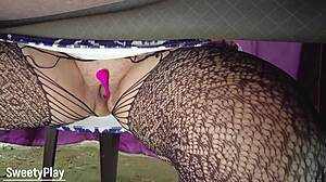 Vibrator remote control triggers squirt orgasm at public camp!