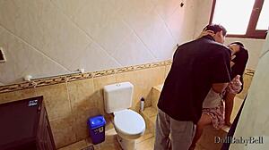 i sneak bathroom fuck best friend shy latina girlfriend doggystyle creampie