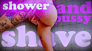 Giantess shaves her huge pussy while you watch the shower spray