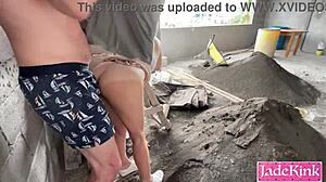 Big ass slut bound and fucked rough pov in public outdoor construction site