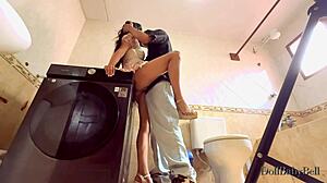 i sneak bathroom fuck best friend shy latina girlfriend doggystyle creampie