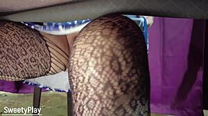 Vibrator remote control triggers squirt orgasm at public camp!